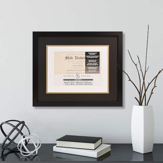 8.5" x 11" Black Document Frame with Triple Mat by Studio Décor